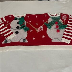 Ugly Christmas sweater double Small Medium snowman stripe red white 2 person